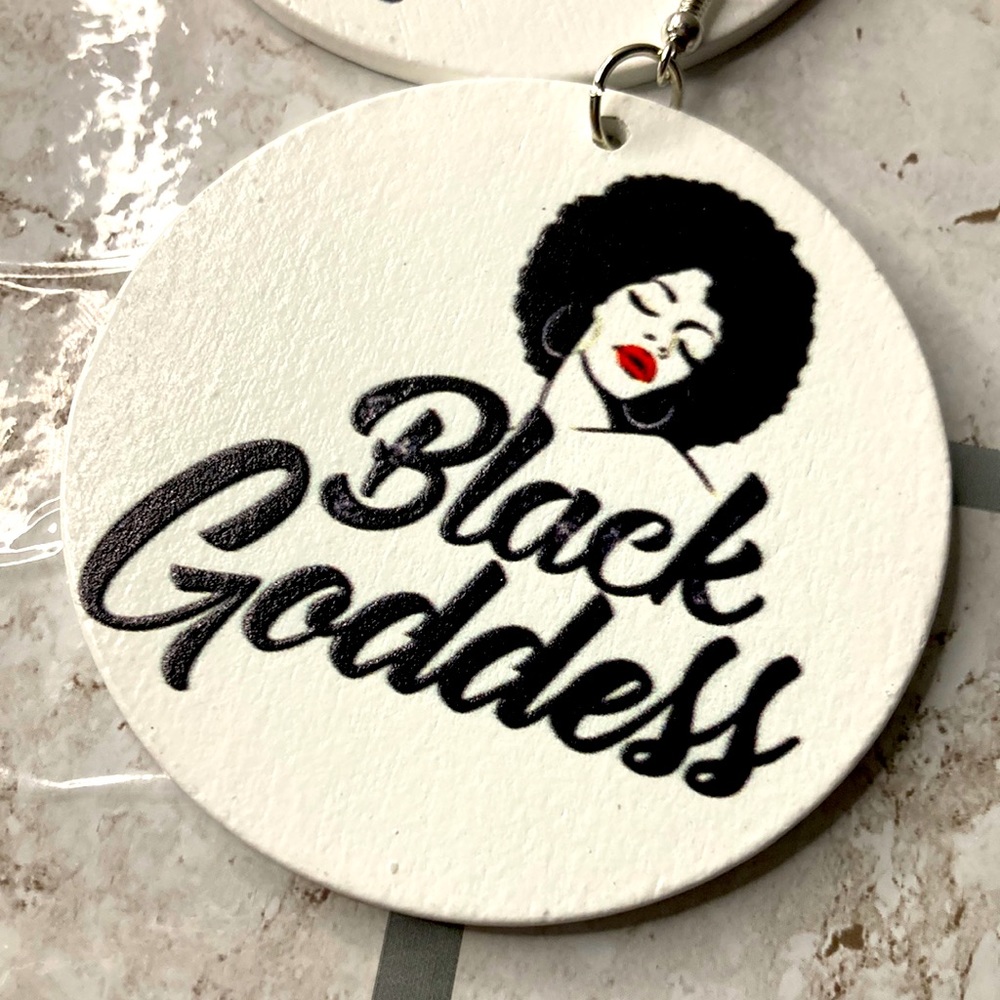 Black painted wood earrings red Goddess